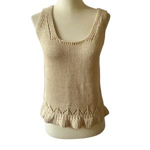 GRADE & GATHER CROCHET KNIT SLEEVELESS SWEATER TANK M BEIGE NEUTRAL CHIC BOHO